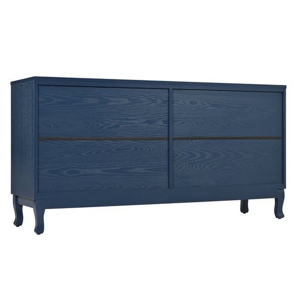 English Elm Elegant Navy Blue Sideboard, 4-Door Storage Cabinet with Arched Groove Wavy Doors, Adjustable Shelves W2696P245317