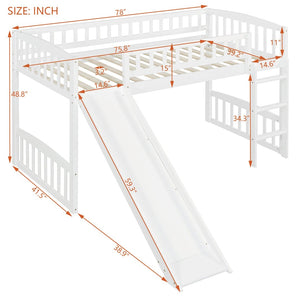 English Elm Twin Loft Bed with Built in Slide Ladder Pine Wood Frame Kids Bedroom White N708P242135K