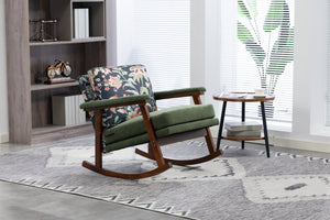 English Elm Mid Century Modern Rocking Chair Solid Wood Frame Upholstered Seat with Lumbar Cushion Antique Green W2530P419005
