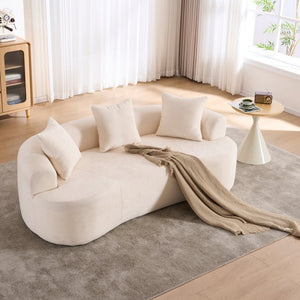 English Elm Crescent-shaped Chenille Sofa Curved Low-back Two-seater with Cloud-like Deep Cushions White W2012P375741