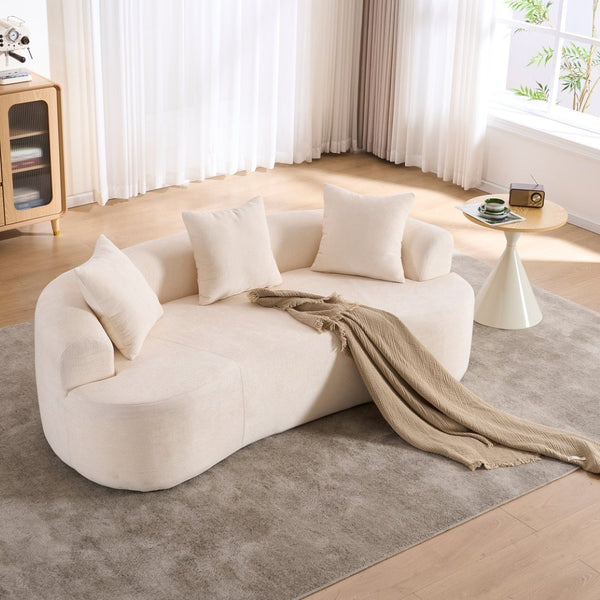 English Elm Crescent-shaped Chenille Sofa Curved Low-back Two-seater with Cloud-like Deep Cushions White W2012P375741
