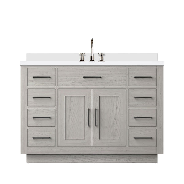 English Elm White Oak Single-Sink Vanity With Cultured Marble Top, Chrome Faucet, Soft-Close Features & Storage B2731P257727-GIGA