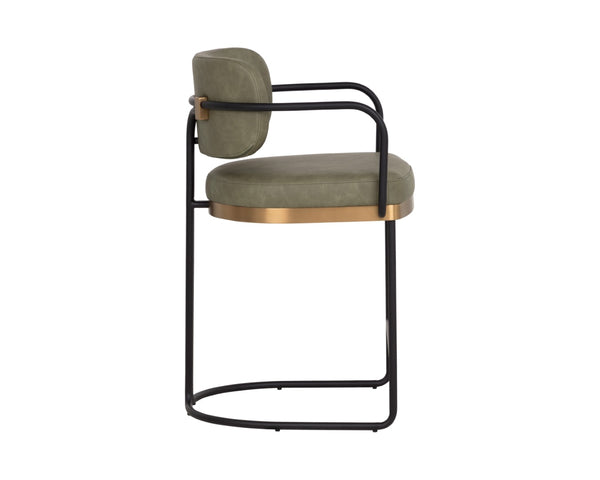 Sunpan JALEN Counter Stool - Modern Faux-Leather Design with Gold Accents for Chic Kitchen & Bar Seating 112481