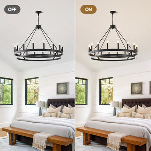 English Elm 39 Inch Matte Black Wagon Wheel Chandelier 16 Candelabra Lights Farmhouse Dining W5008P392763