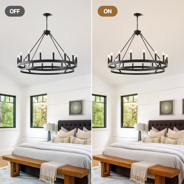 English Elm 39 Inch Matte Black Wagon Wheel Chandelier 16 Candelabra Lights Farmhouse Dining W5008P392763