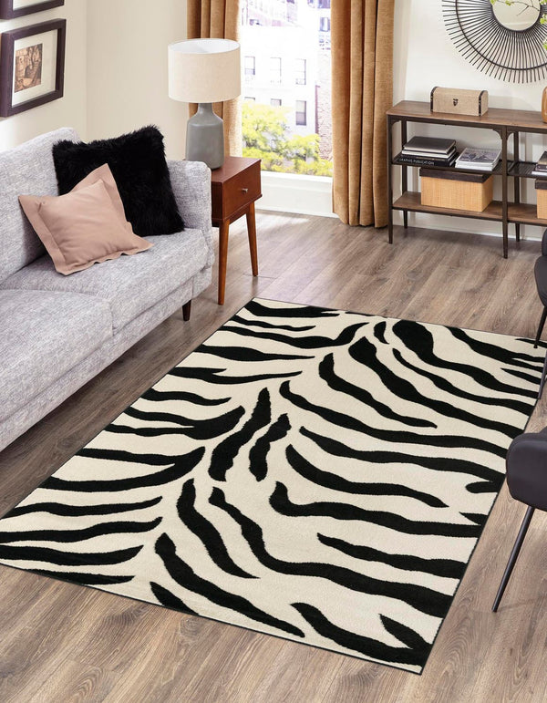 Unique Loom Wildlife Zebra Machine Made Animal Print Rug Ivory, Black/Ivory 7' 1" x 10' 0"