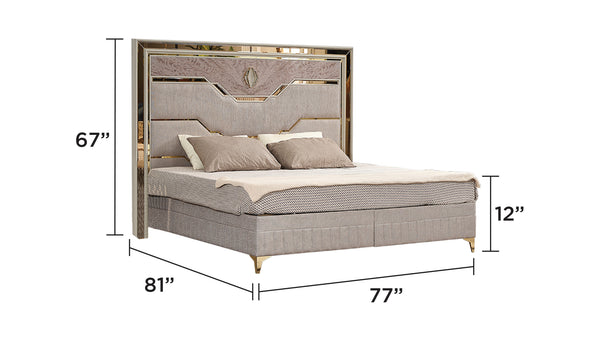 English Elm Omari King Upholstered Bed In Elegant Beige With Gold Accents, Smart Storage, And Modern Design B009S01394