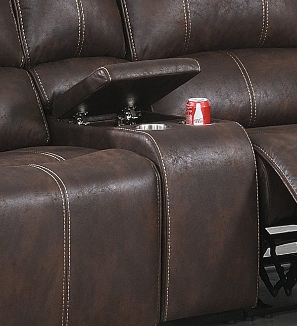 English Elm Modern Power Reclining Loveseat with Usb Charging Console and Leather Look Upholstery B011S02329