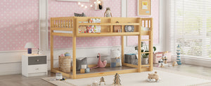 English Elm Low Low Twin Over Twin Bunk Bed with Ladder, Solid Wood Low-Profile Kids Bed Frame, Sturdy Design Natural 81.1 L x 13.58 W x 6.49 H W2593P375492
