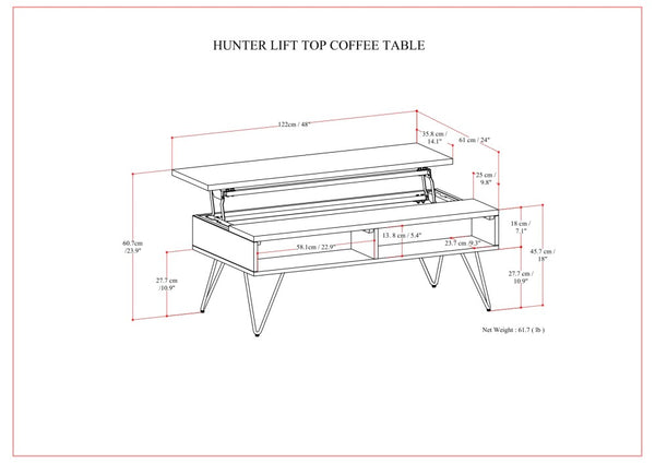 English Elm Hunter Lift Top Coffee Table with Spacious Storage, Solid Wood Veneer Finish, Handcrafted Durability Walnut B136P203459
