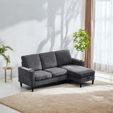 English Elm Modern Design Chenille 3 Seat L-Shape Sectional Sofa With Storage Chaise For Apartment, Studio, Office,Living Room,L Shape-Dark Grey