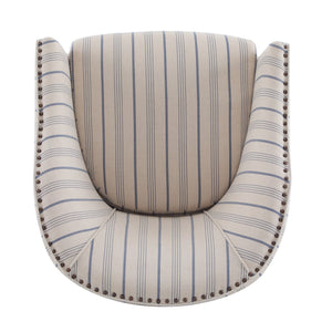 English Elm Christopher Knight Home® - Upholstered Stripe Barrel Chair Beige & Blue Fabric Club Seat with Studs, Plush Cushion, Wood Legs N776P237271S