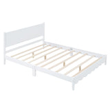 English Elm Queen Size Wood Platform Bed Frame, Retro Style Bed With Rectangular Headboard,No Need Box Spring,White