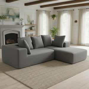 English Elm Full Foam Modular L-shaped Sectional Sofa Flannelette Upholstered with Five Throw Pillows Grey-Blue W3326S00024