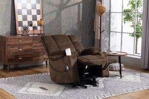 English Elm Ultra Wide Velvet Swivel Lounge Chair with Massage Heating and Powered Lift Assist Brown W547P425984