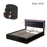 English Elm 3 Pieces Bedroom Sets,Queen Size Upholstered Bed With Led Lights,Hydraulic Storage System, Two Nightstands With Crystal Decoration,Black