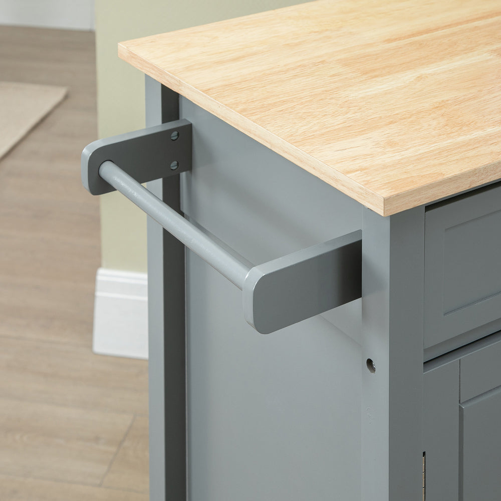English Elm HOMCOM Mobile Kitchen Island Cart with Solid Wood Top, Drawer, Cabinet & Towel Rack for Dining Room Grey W2225P217391