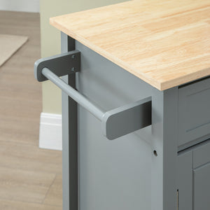 English Elm HOMCOM Mobile Kitchen Island Cart with Solid Wood Top, Drawer, Cabinet & Towel Rack for Dining Room Grey W2225P217391