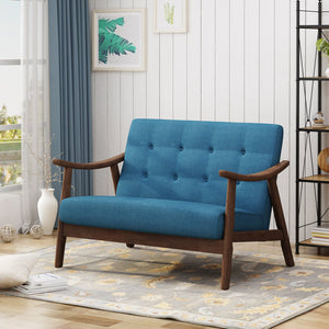 English Elm Christopher Knight Home® - LYDIA Mid-Century Modern 2-Seater Sofa with Button Tufting and Bentwood Arms, Retro Chic Upholstery Navy Blue 63832.00NBLU
