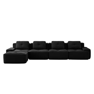 English Elm 153" Modern L-Shaped Modular Sectional Sofa - Plush Corduroy, Deep Seats, Movable Ottoman, No Assembly! W714S01481
