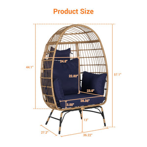 English Elm Wicker Egg Chair Oversized Pe Rattan with Cushion for Patio Balcony Porch W874P266328