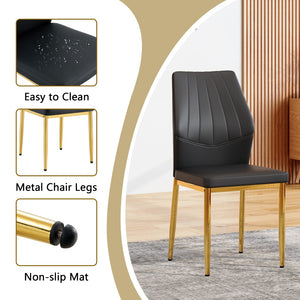 English Elm Table and Chair Set Marble Glass Top Gold Legs Modern 5 Piece Dining for Small Spaces White+Gold W1151S04636