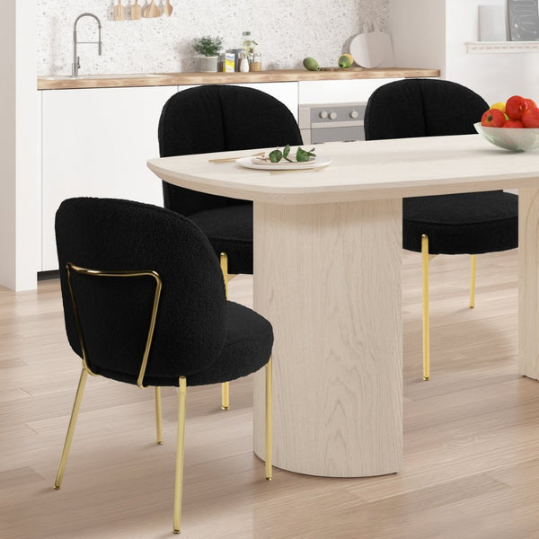 English Elm Black Teddy Upholstered Dining Chairs Set Mid Century Modern with Gold Metal Legs T3609P482844