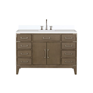 English Elm Grey Oak Single Bath Vanity With White Quartz Top, Soft-Close Drawers & Chrome Faucet – Modern Style! B2731P259824
