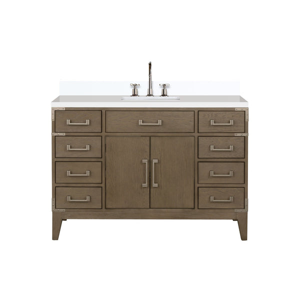 English Elm Grey Oak Single Bath Vanity With White Quartz Top, Soft-Close Drawers & Chrome Faucet – Modern Style! B2731P259824