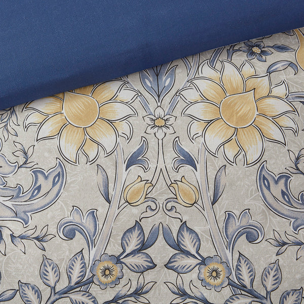JLA Home Harbor House Blue - 6 Piece Cotton Comforter Set Cottage Botanical Yellow Blue Reversible OEKO‑TEX Plush Hotel Look 96 L x 110 W x 1.5H HH10-1801