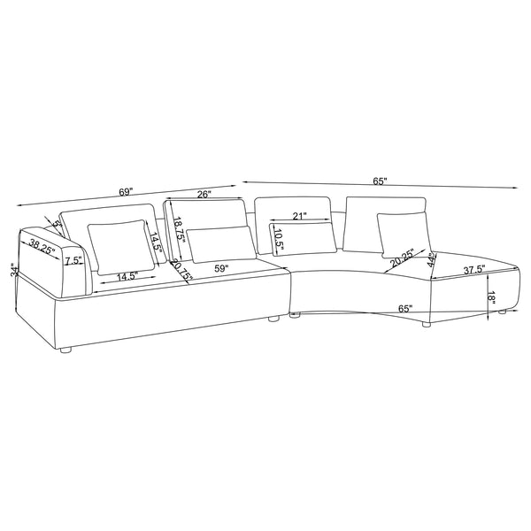 English Elm Lincoln Grey Curved Upholstered Sectional Sofa with Pillow-Back Cushions, Plush Grey Fabric Lounge B062S01310