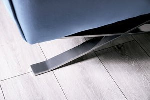 English Elm Contemporary Mezzanotte Italian Leather Armchair with Track Arms, Welted Box Cushions & Metal Legs Light Blue 36 L x 37 W x 28 H B2741S00591