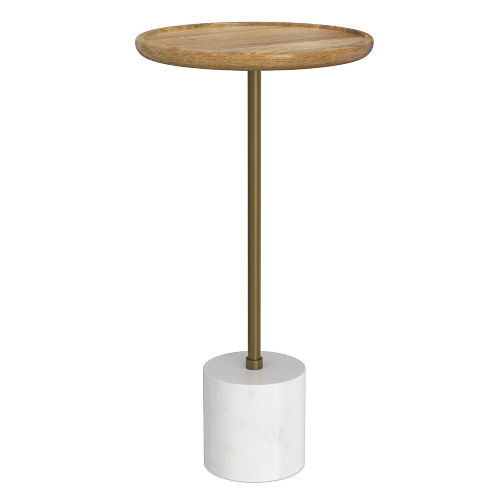 English Elm Turner Mixed Material Side Table with Mango Wood Marble Base and Brass Frame B136P419858