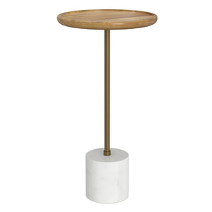 English Elm Turner Mixed Material Side Table with Mango Wood Marble Base and Brass Frame B136P419858