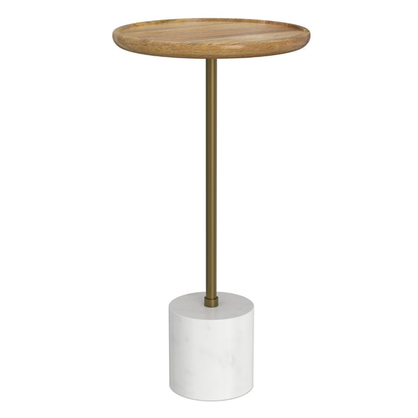 English Elm Turner Mixed Material Side Table with Mango Wood Marble Base and Brass Frame B136P419858