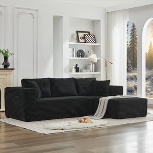 English Elm 106" Cloud Sectional Couch - L-Shaped Modular Sofa With Right-Facing Chaise In Black Plush Corduroy W1143S00028