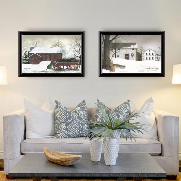 English Elm Trendy Decor 4u Billy Jacobs Christmas Family Scene 2 Panel Framed Wood Wall Art B067P255223