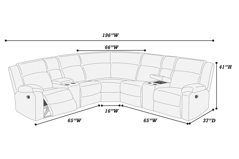 English Elm Sectional Plush Corduroy Reclining 3-Piece Sofa with Dual Consoles and Cup Holders, Seats Five Grey Ash 31 L x 26 W x 66 H B011S01737