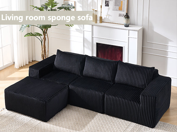 English Elm Modern Minimalist Modular Sectional Sofa – L-Shape Cloud Couch With Right-Facing Chaise For Comfort W2959S00010