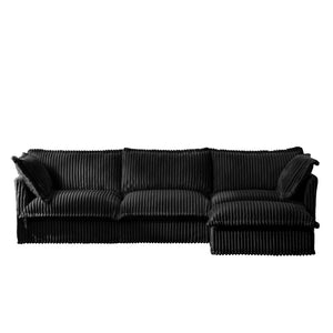 English Elm L-Shaped Slipcovered Sectional Sofa - Modern Black Corduroy Couch With Convertible Ottoman & Pillows W3041S00097