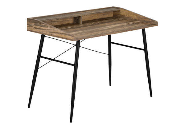 English Elm Computer Desk With Hutch – Modern Farmhouse Style, Brown Laminate Top & Black Metal Base, 48” Long B2710P219824