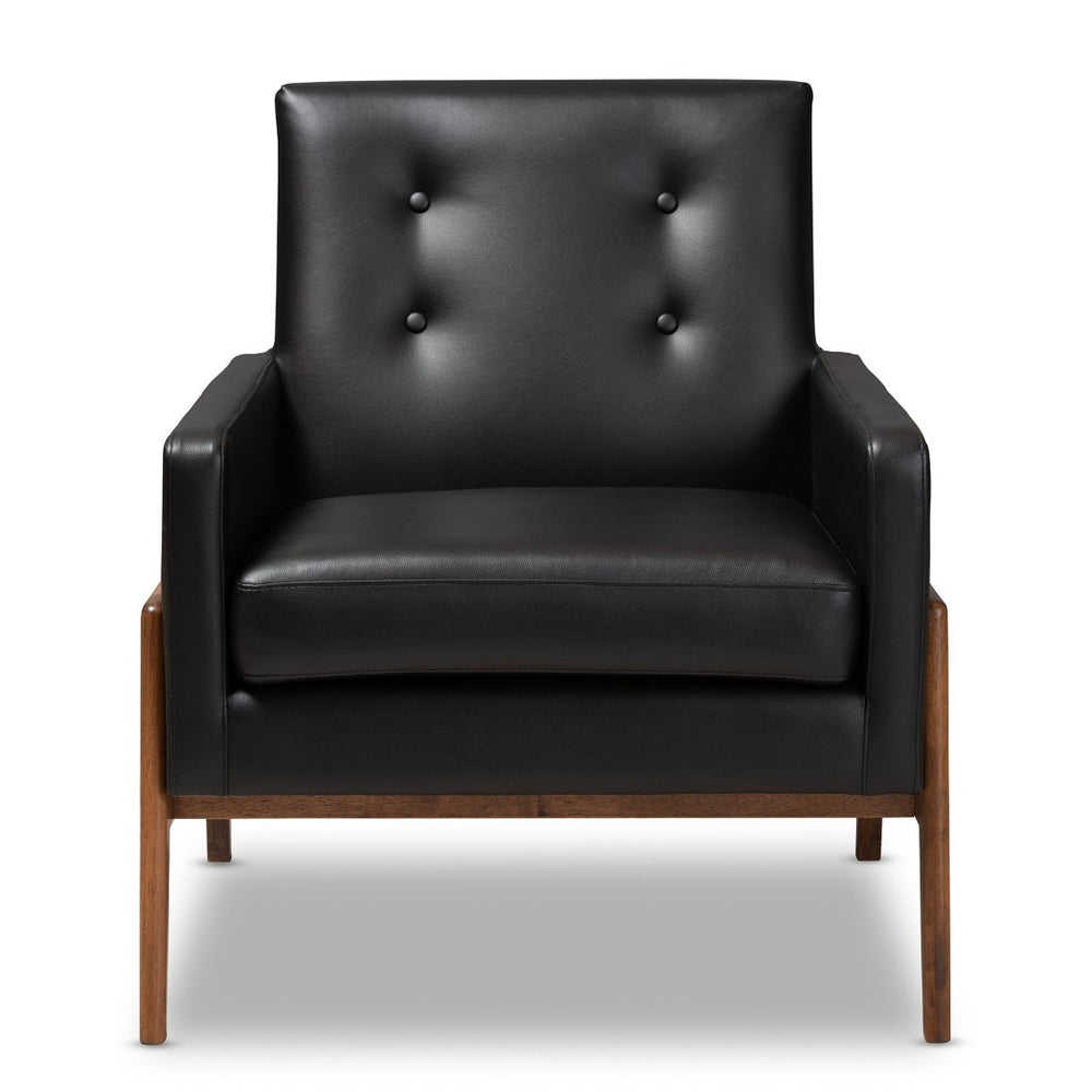 Baxton Studio Baxton Studio Perris Mid-Century Modern Lounge Chair - Black Faux Leather & Walnut Wood Elegance BBT8042-Black-CC