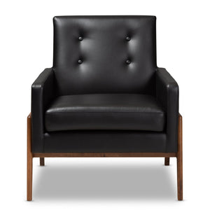 Baxton Studio Baxton Studio Perris Mid-Century Modern Lounge Chair - Black Faux Leather & Walnut Wood Elegance BBT8042-Black-CC