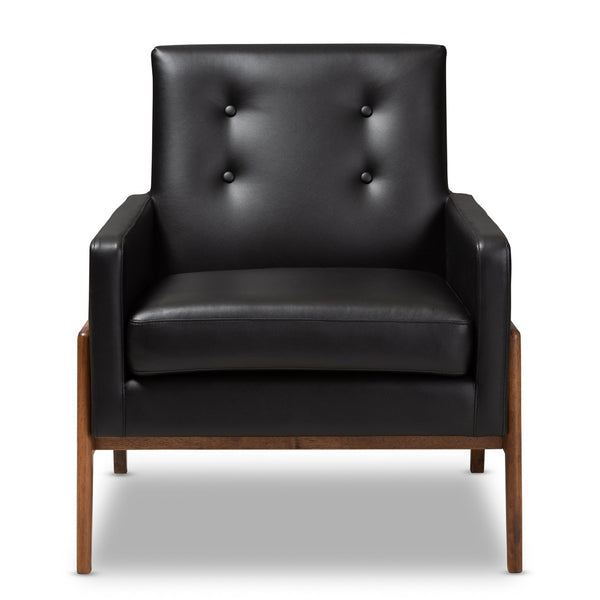 Baxton Studio Baxton Studio Perris Mid-Century Modern Lounge Chair - Black Faux Leather & Walnut Wood Elegance BBT8042-Black-CC