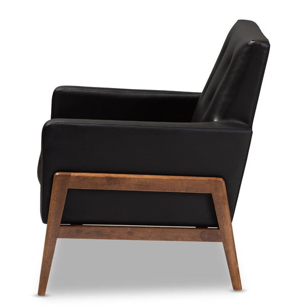 Baxton Studio Baxton Studio Perris Mid-Century Modern Lounge Chair - Black Faux Leather & Walnut Wood Elegance BBT8042-Black-CC