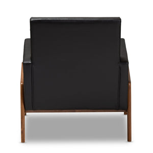 Baxton Studio Baxton Studio Perris Mid-Century Modern Lounge Chair - Black Faux Leather & Walnut Wood Elegance BBT8042-Black-CC