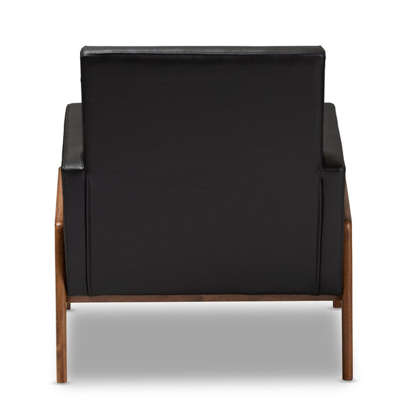 Baxton Studio Baxton Studio Perris Mid-Century Modern Lounge Chair - Black Faux Leather & Walnut Wood Elegance BBT8042-Black-CC