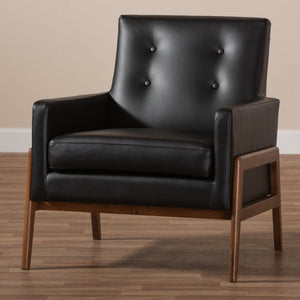 Baxton Studio Baxton Studio Perris Mid-Century Modern Lounge Chair - Black Faux Leather & Walnut Wood Elegance BBT8042-Black-CC