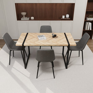 English Elm 59" Modern Farmhouse 4-Piece Dining Table Set With Suede Chairs - Stylish, Sturdy, And Ergonomic Design W2189S00163