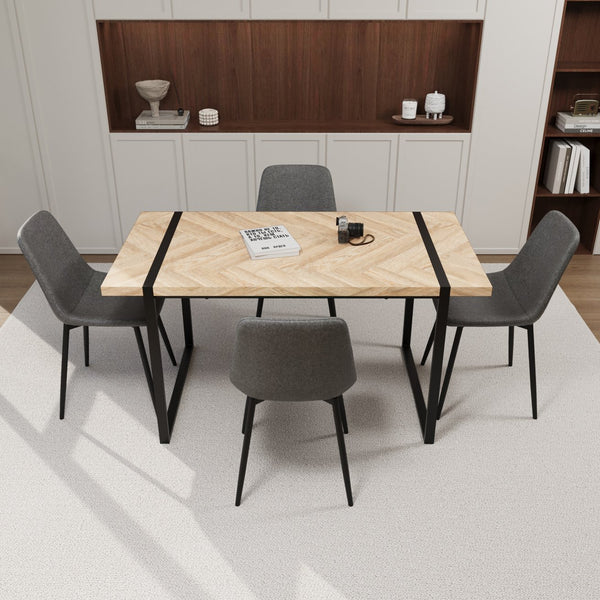 English Elm 59" Modern Farmhouse 4-Piece Dining Table Set With Suede Chairs - Stylish, Sturdy, And Ergonomic Design W2189S00163